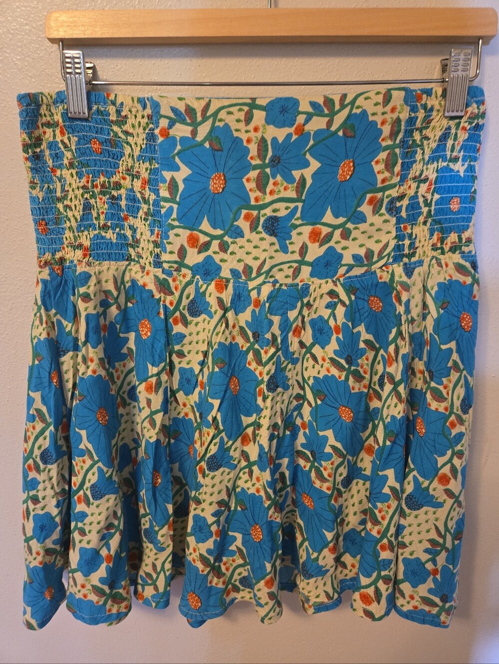 Natural Life Malia Mini Skirt Casual Pull On Blue Floral L NWT